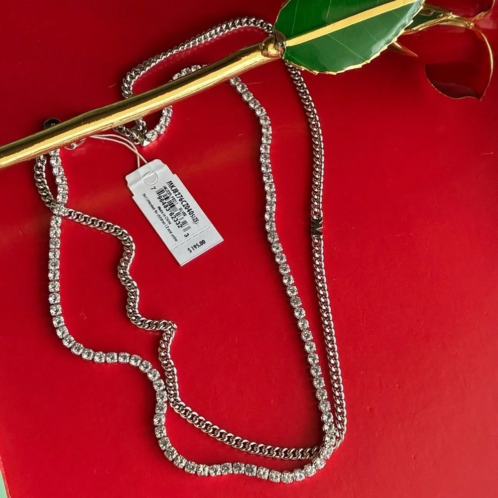 Michael Kors Necklace,Michael Kors Silver and Crystal Necklace